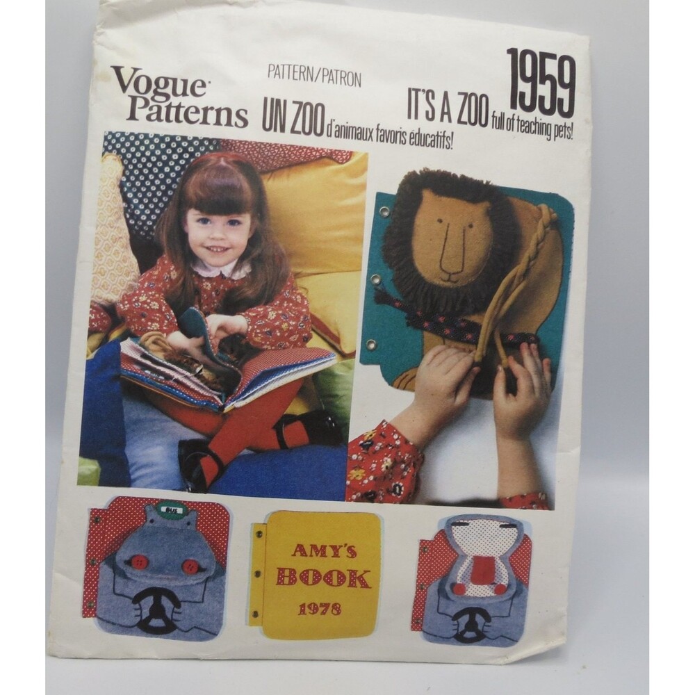 Vogue Patterns 1959 Children's Applique Soft Book Activity Zoo 1980s